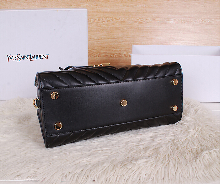 2014 New Saint Laurent Medium Cabas Monogram Leather Top Handle Bag Y7108 Black - Click Image to Close